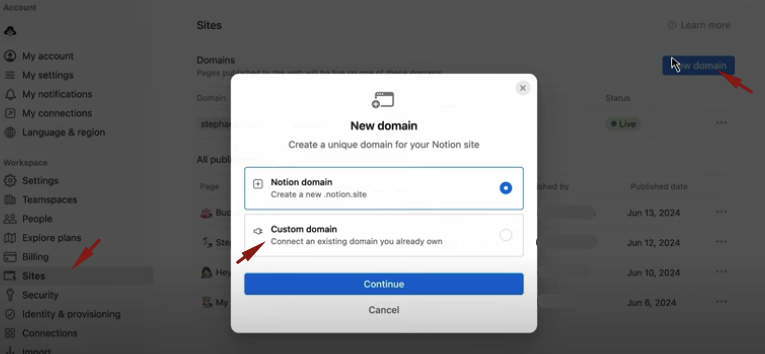 Custom Domain ke Notion